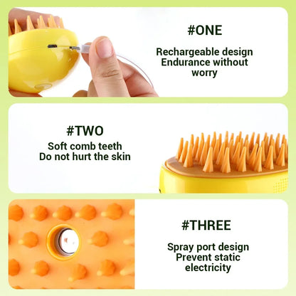 Bristle Steam Pro: 3-in-1 Electric Pet Grooming Brush with Massage and Shedding Comb
